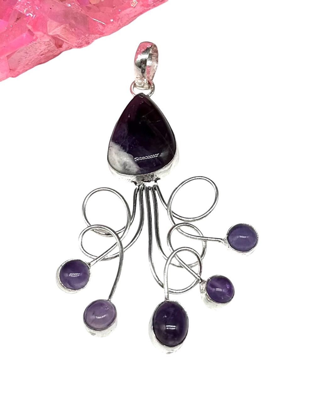 Chevron Amethyst Necklace Pendant 925 Sterling Silver Overlay